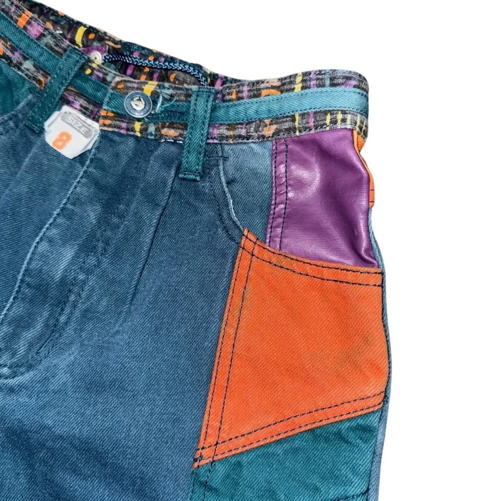 VTG 80 90s Major Damage Patchwork Denim Shorts Sz 22 Rare Y2K Hip Hop Streetwear